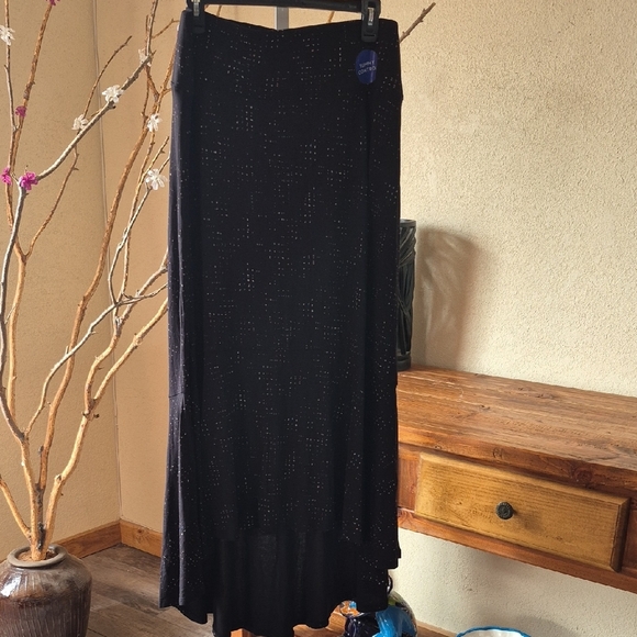 Apt. 9 Dresses & Skirts - Black Hi-Low Maxi Skirt With Colored Red, White, & Blue Splatter Dots